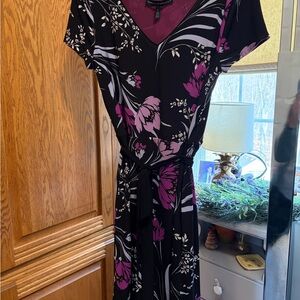 White House Black Market Black Midi Dress with Purple Floral Print